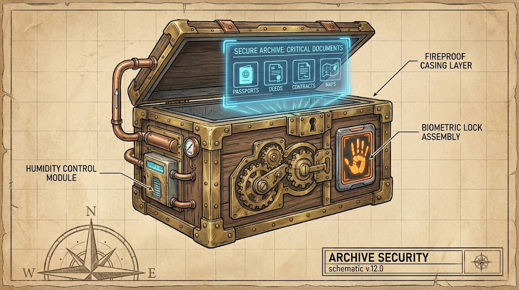 Schematische Darstellung Dokumentenkiste und Sicherung